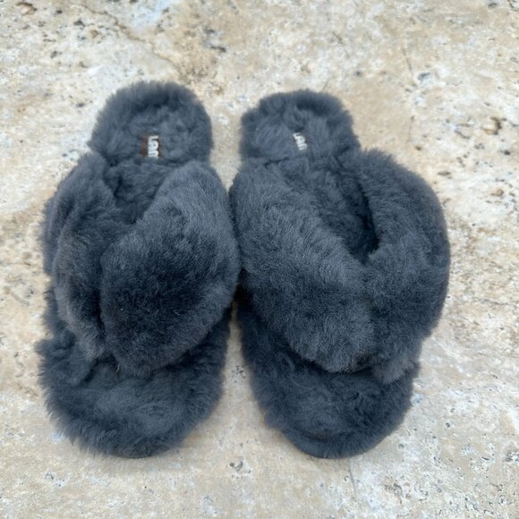 Lamo Slippers Womens Size S Gray Amelia Fluffy Flip Flops Slides Sheepskin Cozy - Picture 2 of 11
